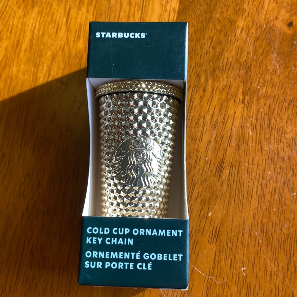 STARBUCKS Gold Stud Bling Ornament Key Chain holiday Accessory
